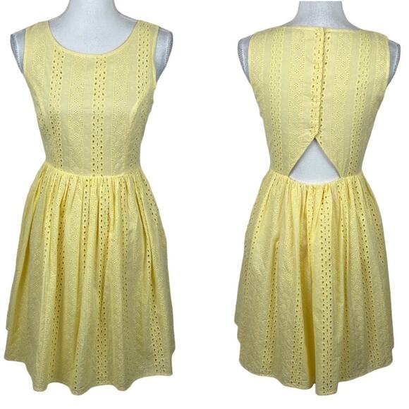 LC Lauren Conrad Yellow Eyelet Lace Cotton Dress Size 2 - Picture 2 of 14